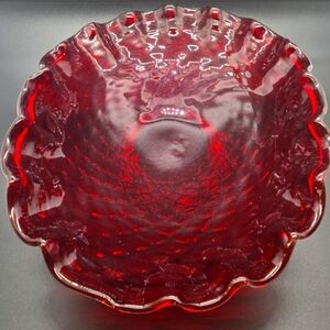 FOSTORIA? Ruby Red Bowl 11" Long x 8.5" Wide Footed Bowl W/Gold Flake and Foot.